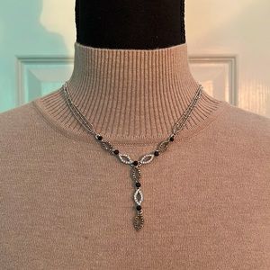 Cookie Lee silver Y-necklace with black, grey, and diamond-like stones